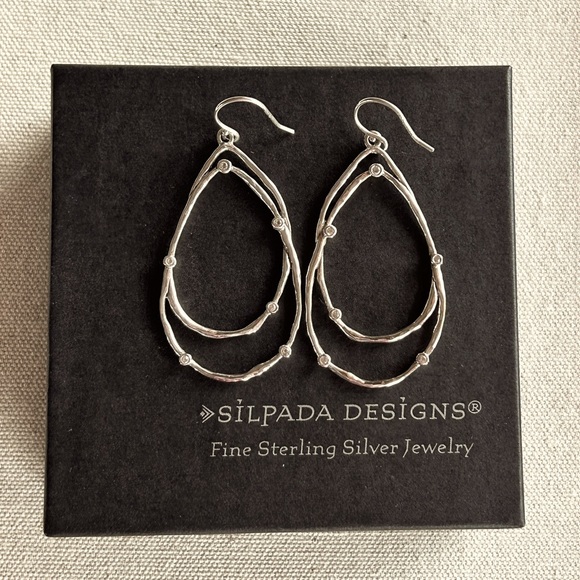 W2268 Retired Silpada 925 Sterling Silver Constellation CZ Teardrop Earrings EUC - Picture 1 of 12